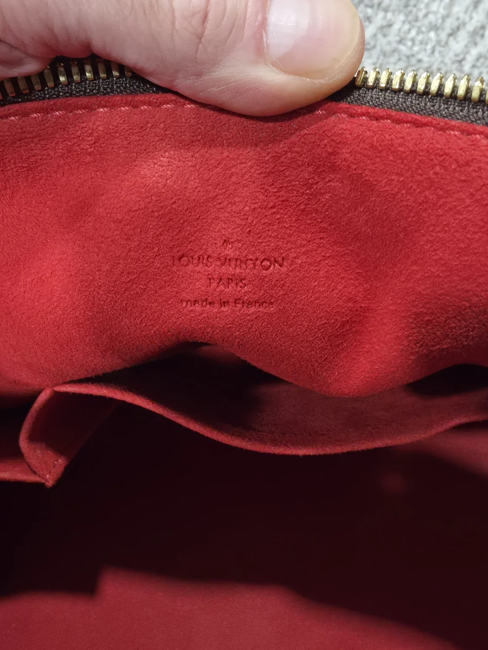 Louis Vuitton Brown Damier Ebene Satchel with Red Interior and Gold Hardware